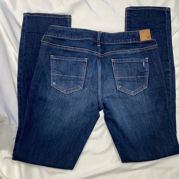 American Eagle Skinny Dark Denim Regular Length with Holes on Front Jeans size 8 - Picture 2 of 5